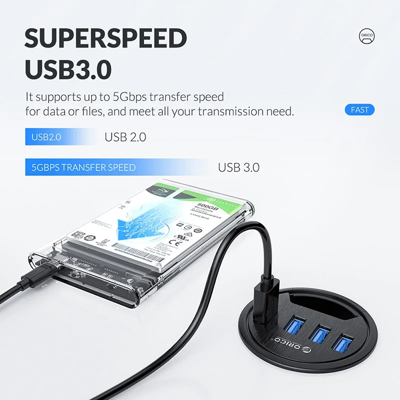 ORICO usb hub DESK-4U USB 3.0 Multi Hub Splitter High Speed 4 Ports Mount Adapter for Laptop PC Accessories hub usb 3 orico