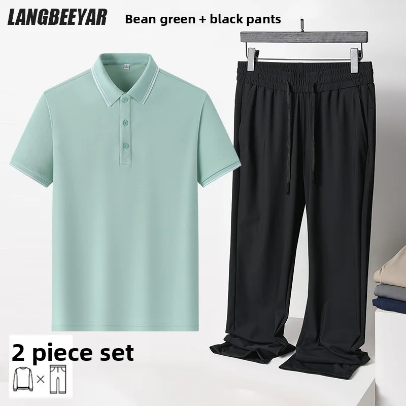 

(Polo + Pan)Новый летний брендовый повседневный модный уличный стиль с коротким рукавом, комплект из 2 предметов, костюм для подростков, корейский наряд, мужская одежда