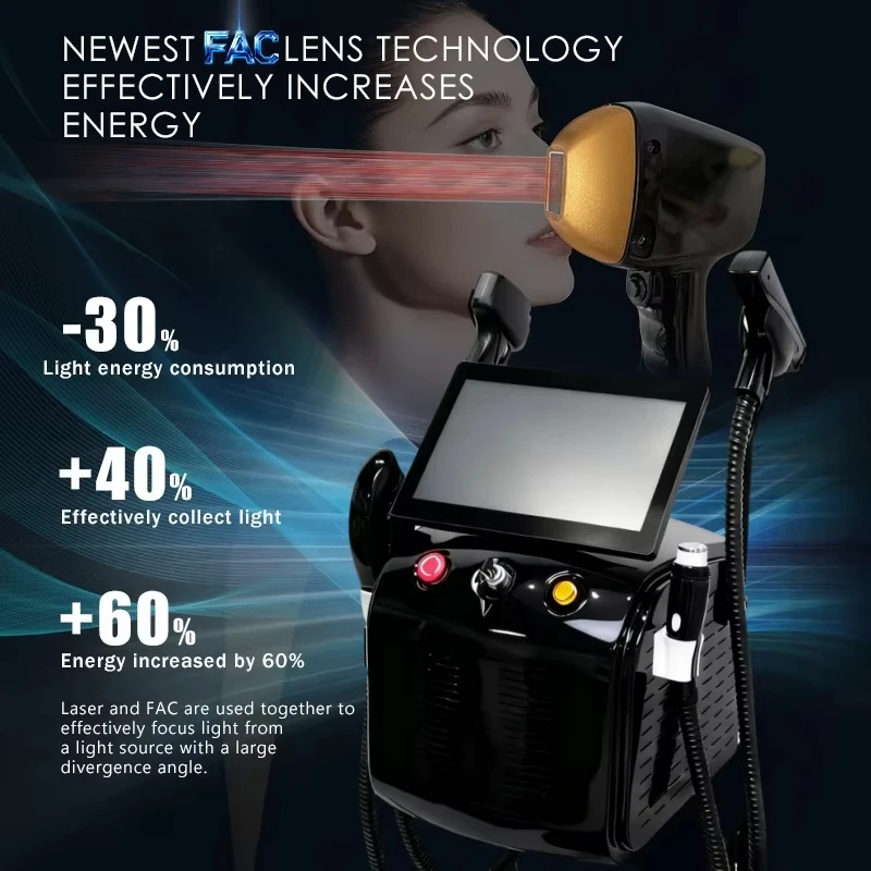 

4 в 1 сопрано, титановый лед, платиновый радиочастотный диод 755 нм, 808 нм, 940 нм, 1064 нм, 4-волновой лазерный аппарат ND: YAG, машина для безболезненной эпиляции