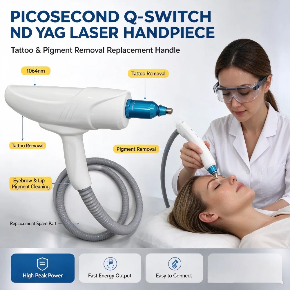Picosecond Q-Switch Nd Yag Laser Handpiece, 1064nm 532nm Tattoo Pigment Removal Handle for Beauty Machine Spare Part