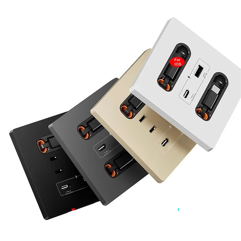 EU Universal Smart Socket With Charging Line 12W Fast Charge USB C Port PC Power Wall Panel Mobile Phone Charging Type C Outlet
