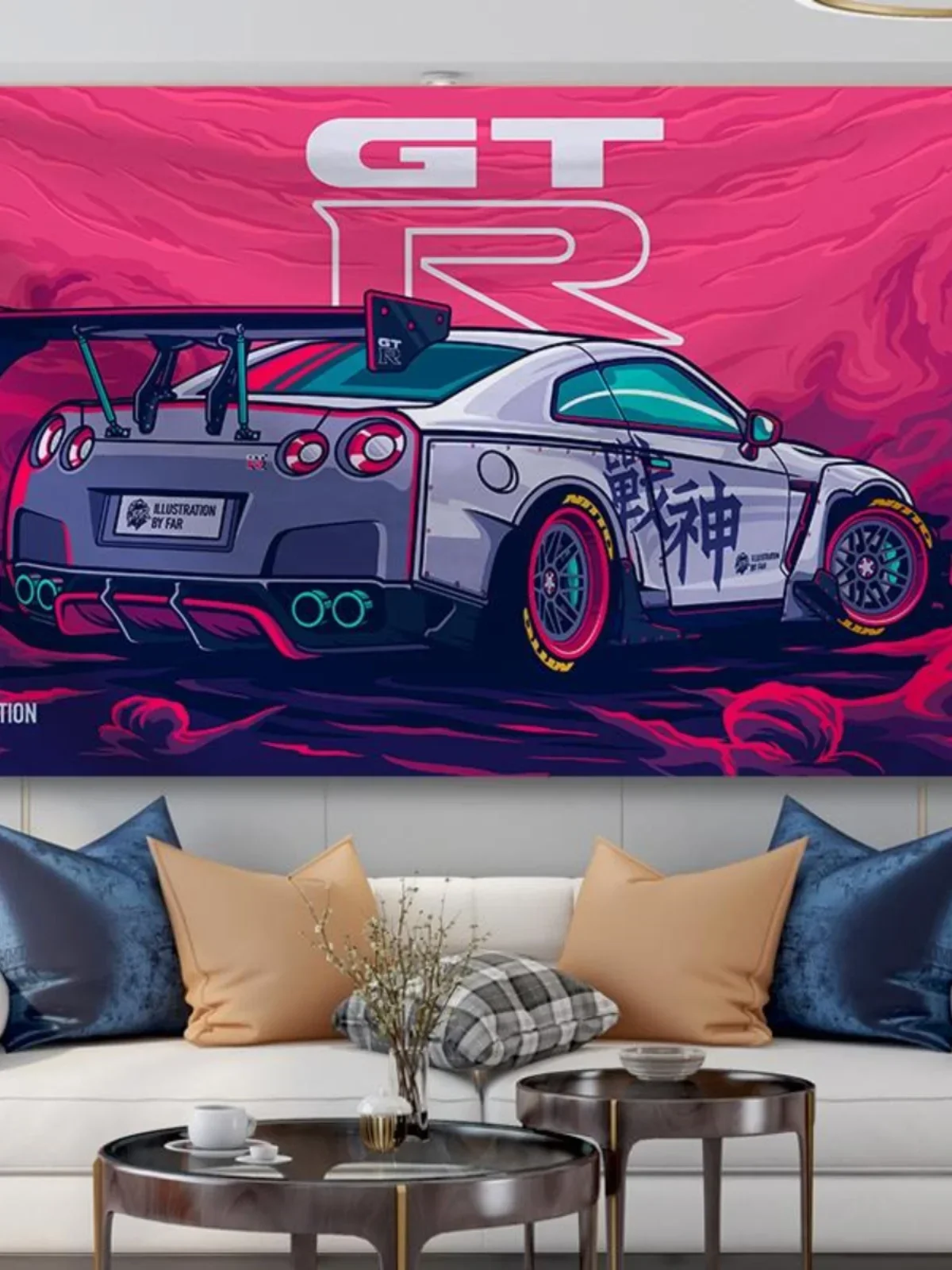 Sports Car Illustration Peripheral Poster Background Cloth GT-R 911 Decoration Room Tapestry Boy Room Decoration Hanging Cloth