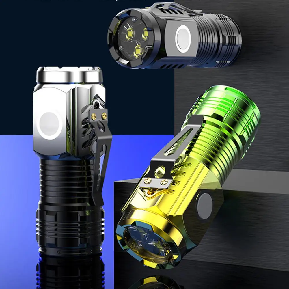 Mini Portable Flashlight Super Magnetic Attraction Led Three-eyed Chargeable Portable Lighting New Waterproof Flashlight