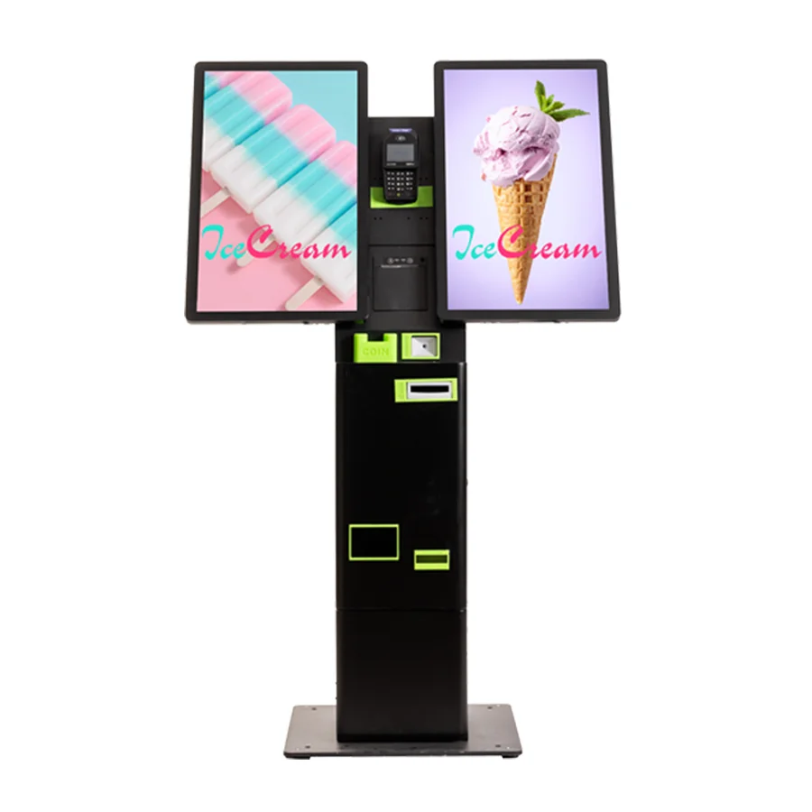 Two Display Dual Touch Screen Coins Recycler Cash Acceptor Registers Machine Payment Self-ordering Self Service Ordering Kiosk