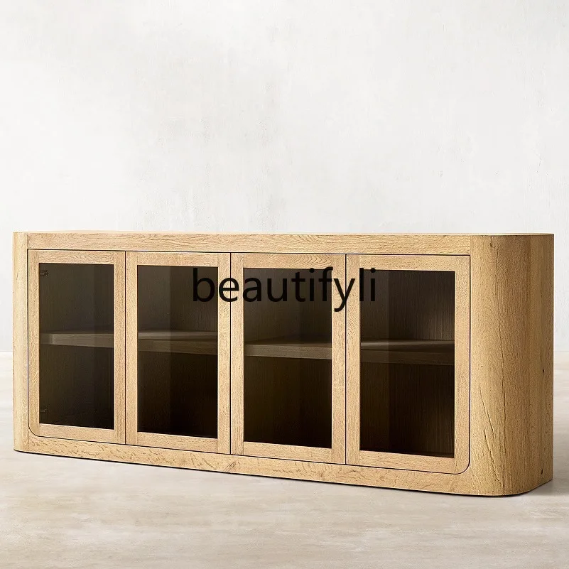 

American Country Retro Solid Wood Sideboard Vintage French Minimalist Entryway Storage Cabinet Wabi-Sabi Style TV Cabinet