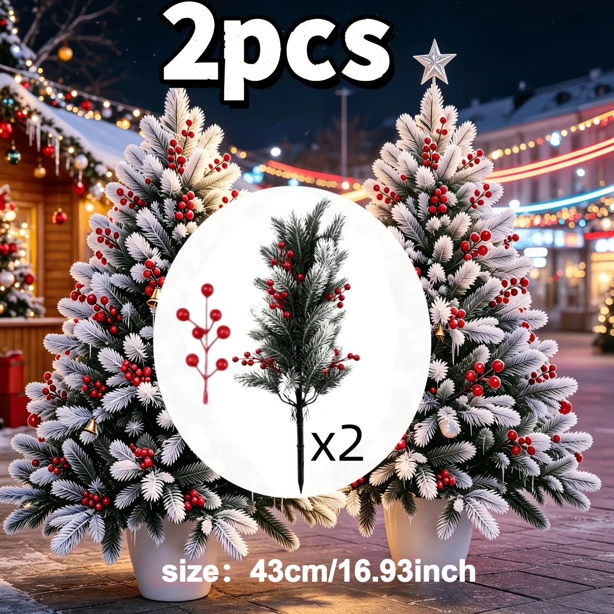 2pcs Extra Large Winter Christmas Holiday Luxury Artificial Red Berry Cedar Trees,Outdoor/Indoor Shrubs with Ground Stake Base