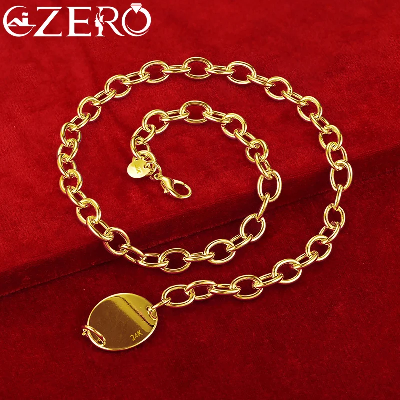 ALIZERO 18K Gold Oval Tag Chain Necklace For Woman Man Fashion Wedding Engagement Charms Party Jewelry Gifts