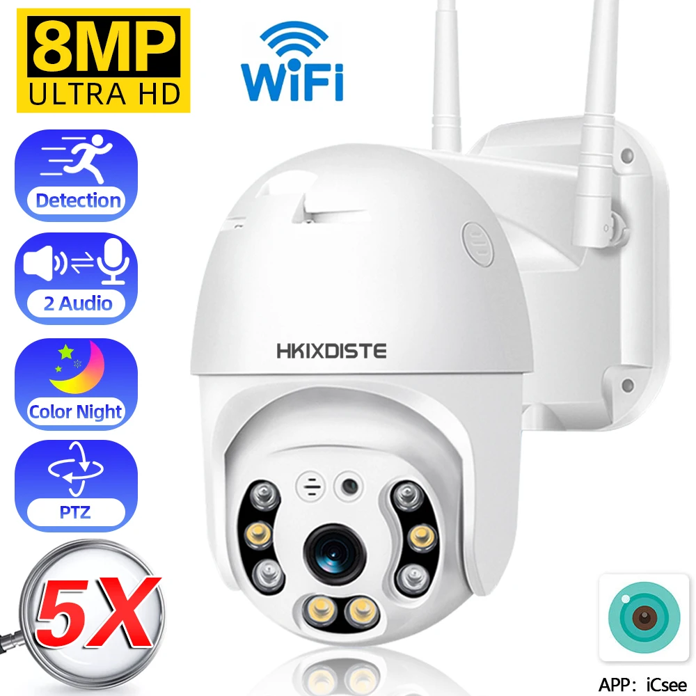 8MP HD WIFI IP Camera Outdoor Security Color Night Vision 4MP Wireless Video Surveillance Cameras Smart Human Detection iCsee