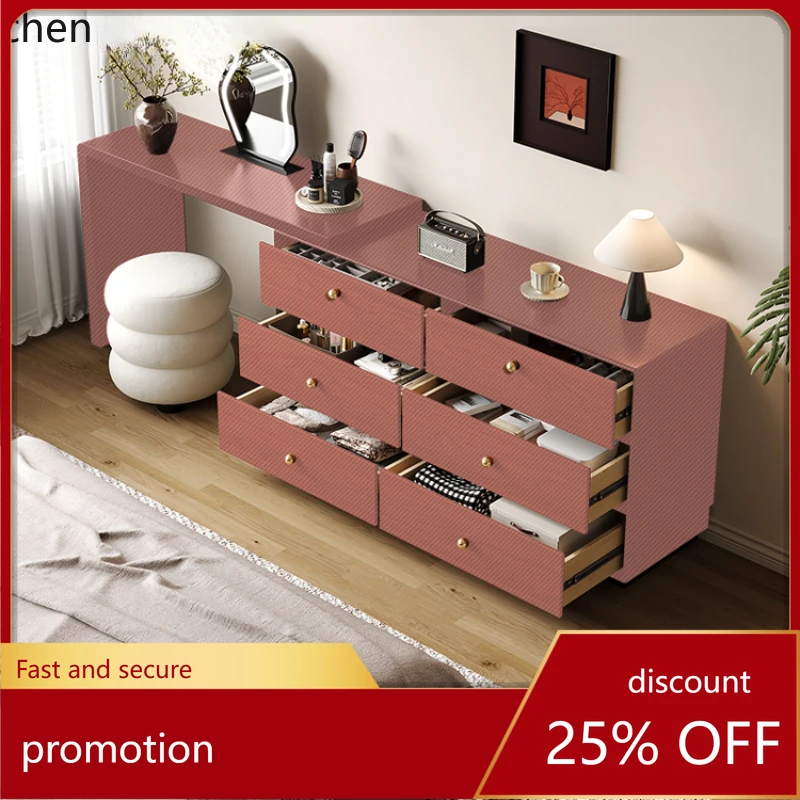 

HT dresser chest cabinet integrated solid wood corner makeup table retro walnut pattern bedside storage cabinet