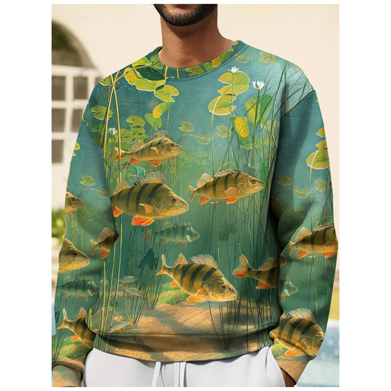 Japanese Ukiyo-E Graphic Sweatshirt For Men Fashion Trend Long Sleeve 3D Wave Printed Hoodies Loose Harajuku O Neck Pullovers