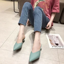 Thin Heels Pointed Toe Female Shoes Ladies' Slippers Low Shallow Mules For Women Luxury Slides New Designer Fashion Bas