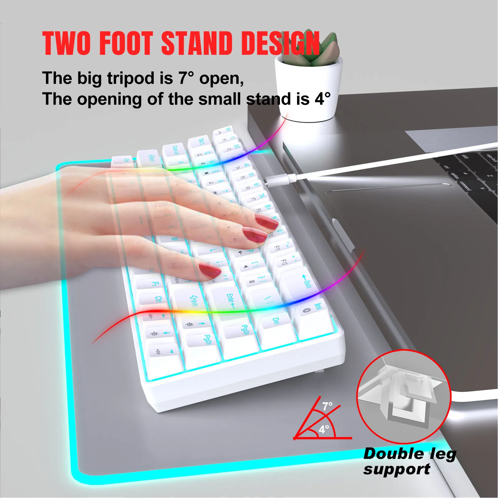 68 Key Gaming Keyboard 68 Keys Wired Keyboard with Red Switches Ice Blue Backlight 20 Lighting Modes Mechanical Gaming Keyboard