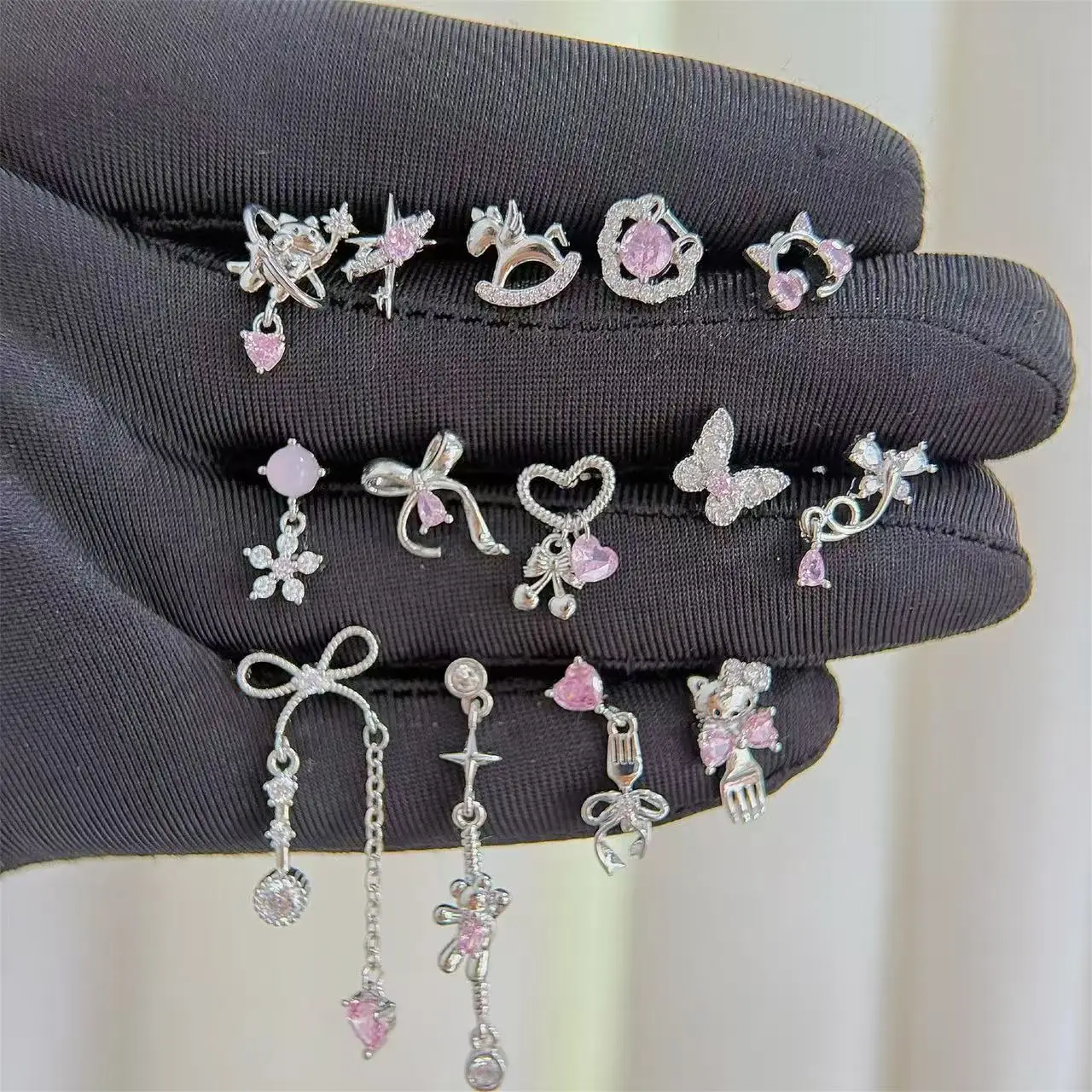 1PCS Bling Pink Zircon Bowknot Butterfly Ear Bone Nail For Women Inoxidable Stainless Steel Y2K Sweet Earrings Piercing Earrings