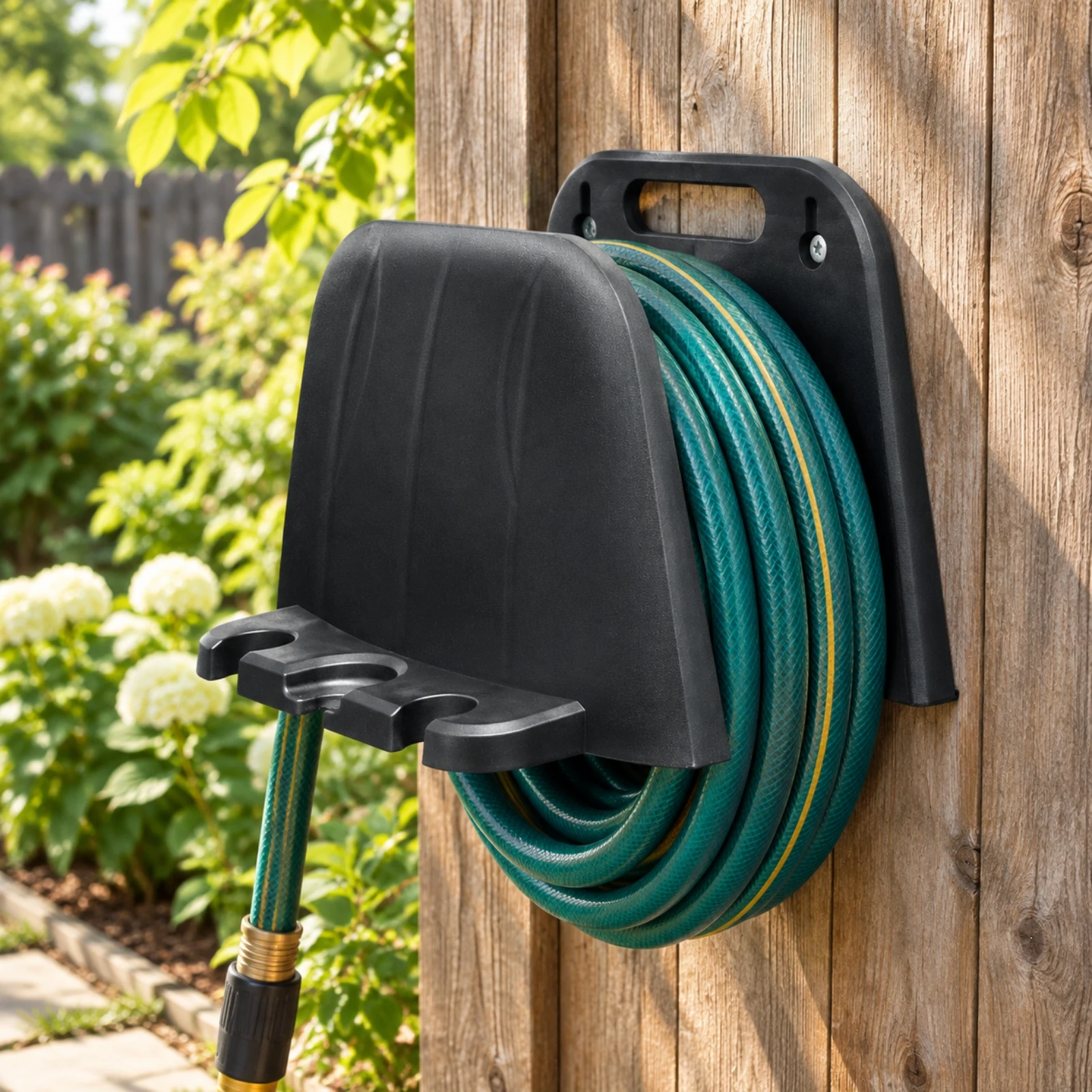 Plastic Wall-Mounted Garden Hose Holder Space Saving Hose Holder with Molded Reel Housing Weather Resistant Slimline