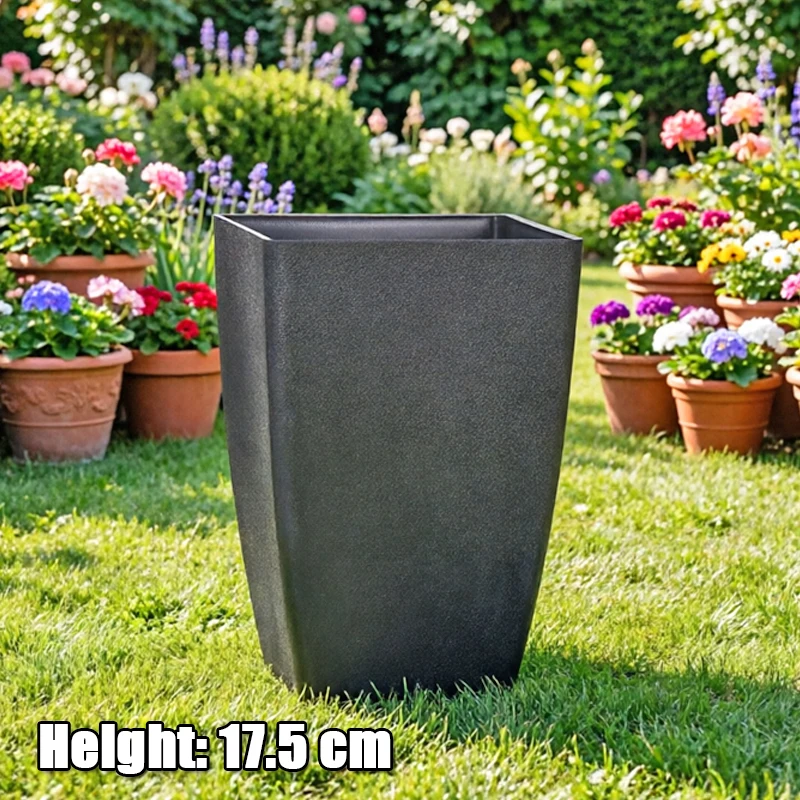 

1Pc Modern Black Plastic Flower Pot 17.5cm Indoor/Outdoor Standing Pot W/ Glossy Conical Design For Housewarming Home Decor Pot