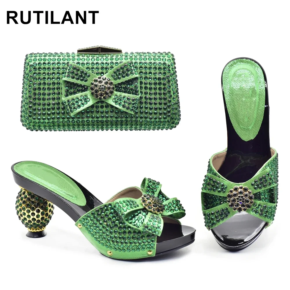 

New Arrival Italian Designer Shoes and Bags Matching Set Decorated with Rhinestone Shoe and Bag Set African Sets 2023 Party Shoe