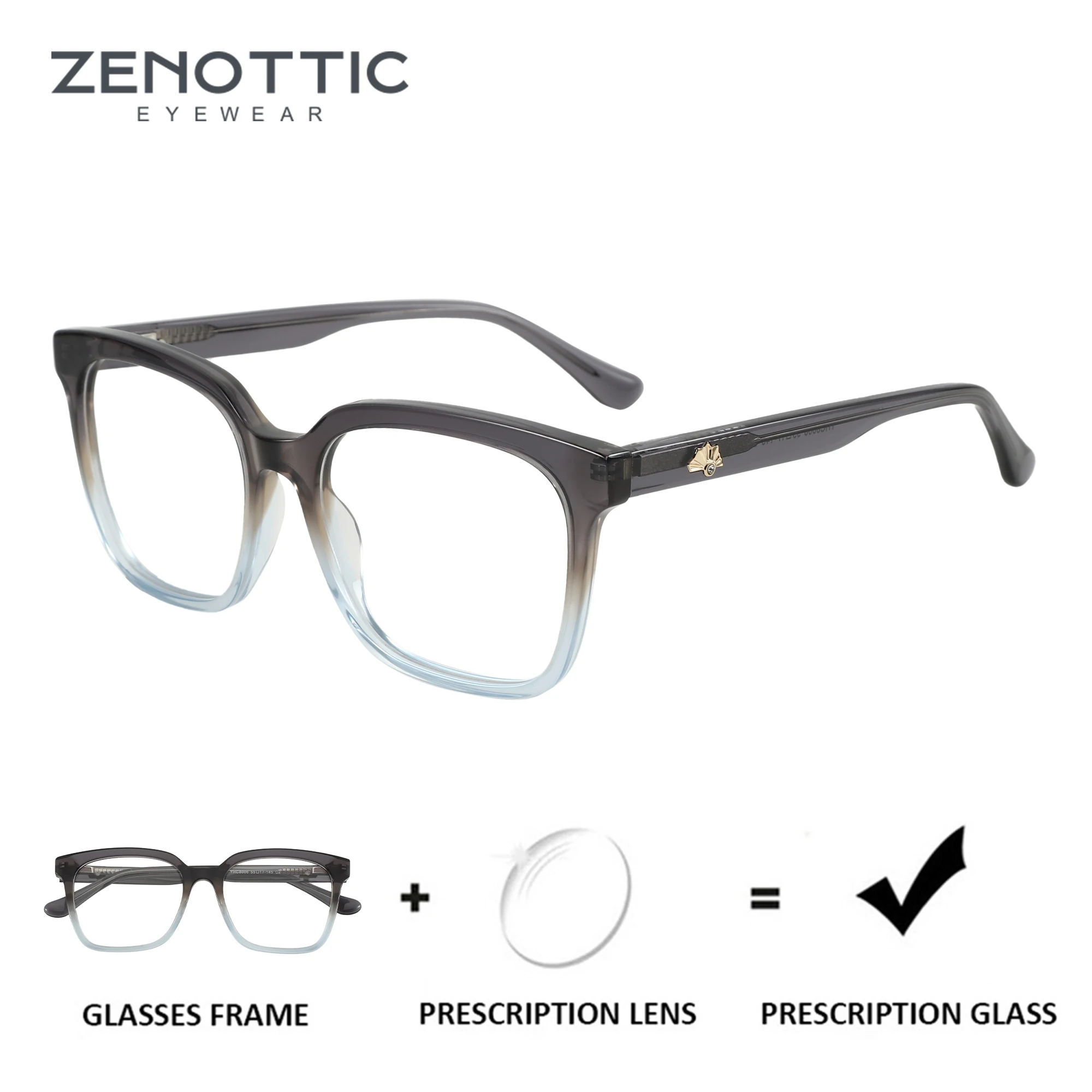 ZENOTTIC (L Size) Fashion Square Prescription Glasses Spring Leg Myopia/Progressive Eyewear Acetate Optical Eyeglasses for Men