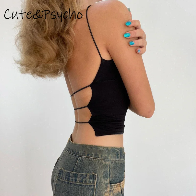 Cuteandpsycho Sexy Backless Solid Camis Y2K Clubwear Sleeveless Slim Pullovers Chic Aesthetic Fashion Square Collar Clothing