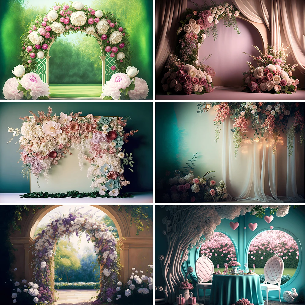 Wedding Ceremony Photo Background Vintage Flower Arch Wall Bridal Shower Birthday Party Photography Backdrop for Photo Studio