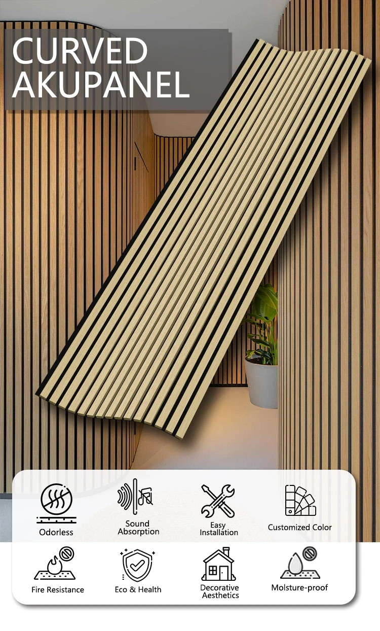 

Водонепроницаемые многофункциональные звукопоглощающие панели для помещений, огнестойкие акустические деревянные рейки из орехового дерева, панели и доски из МДФ с пазами