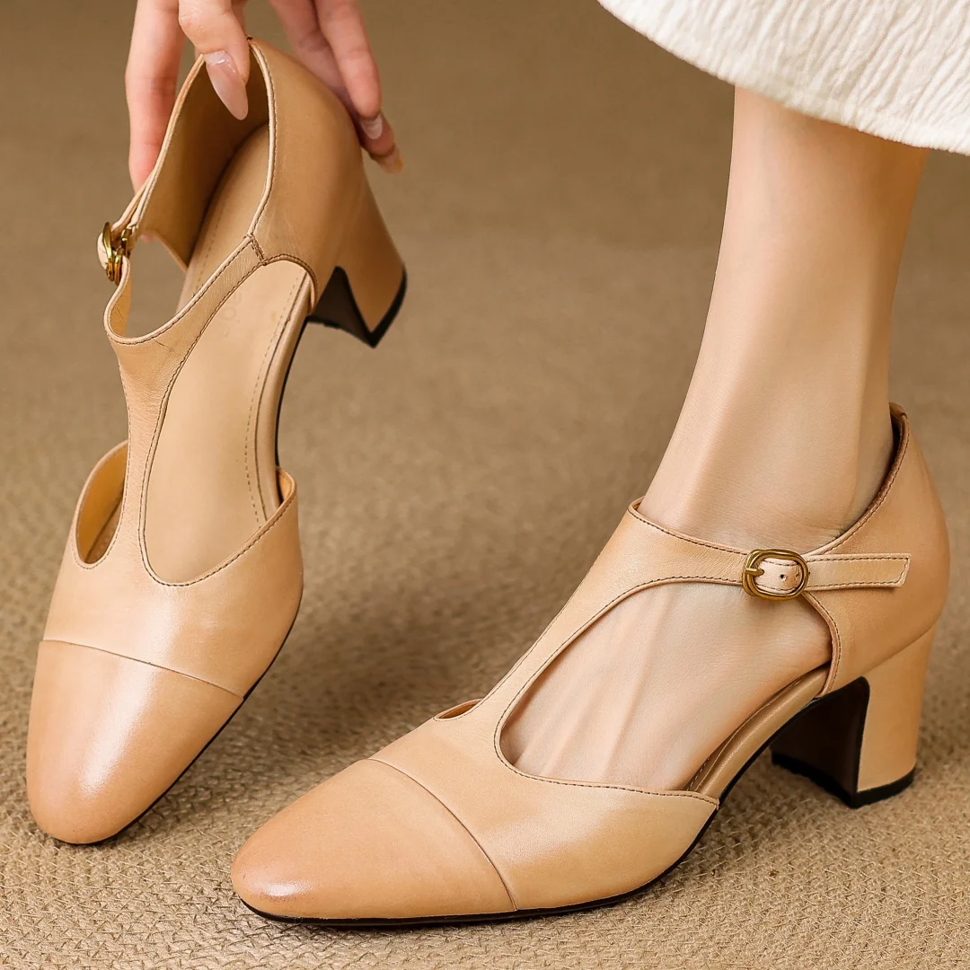 

Flokathy женские туфли-лодочки из коровьей кожи с узким ремешком и Т-образным ремешком, элегантные женские повседневные тонкие туфли на среднем каблуке толщиной 6 см