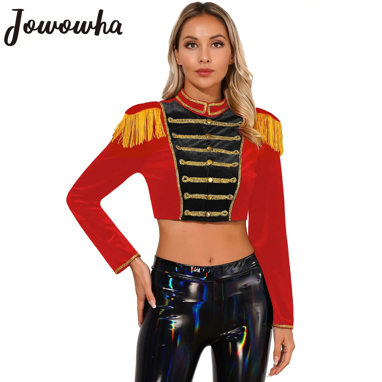 

Womens Circus Ringmaster Cosplay Costume Long Sleeve Velvet Cropped Coat Jacket Halloween Fancy Dress Ball Theme Party Role Play