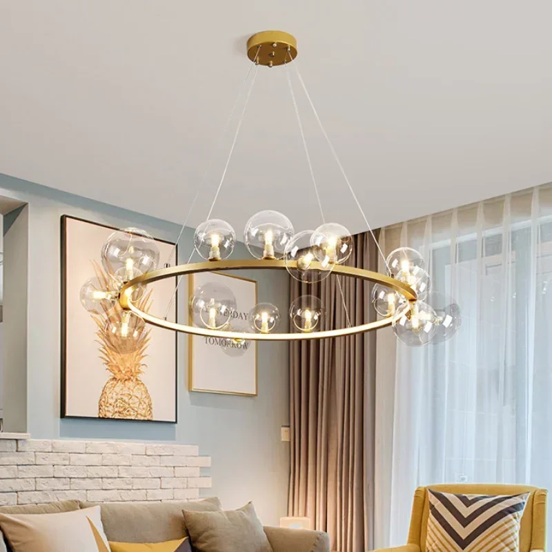 2027 SANDYHA Nordic Ring Magic Bean Pendant Lights Glass Ball Lampshade Simple For Living Room Bedroom Home Decor Kitchen Chande
