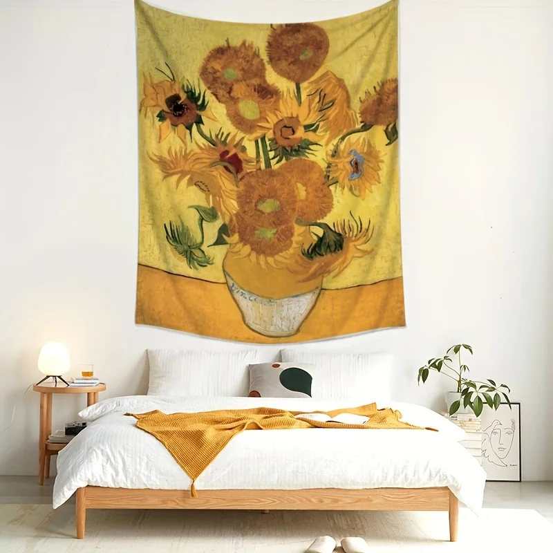 1pc Van Gogh Sunflower Oil Painting Tapestry - Vertical Wall Hanging & Carpet Decor with Iconic Post-Impressionist Art, Textured