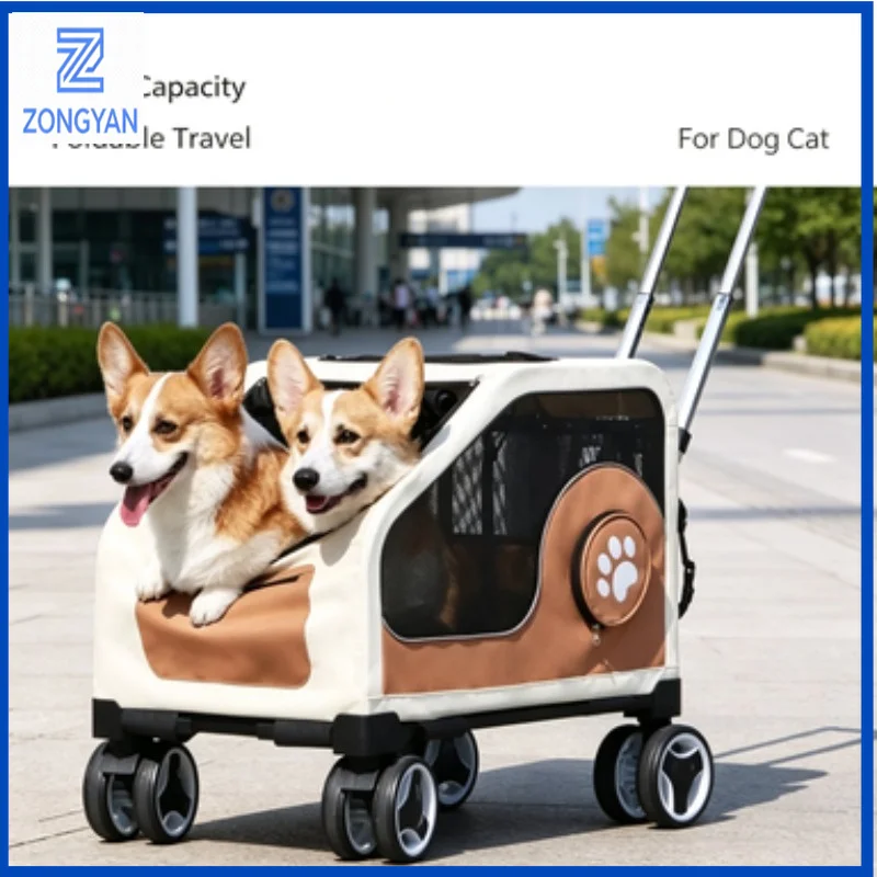 ZONGYAN Pet Foldable Trolley Carrier Large Capacity Portable Travel Box For Dog  Outdoor Car Trip Walking Transport draw-bar box