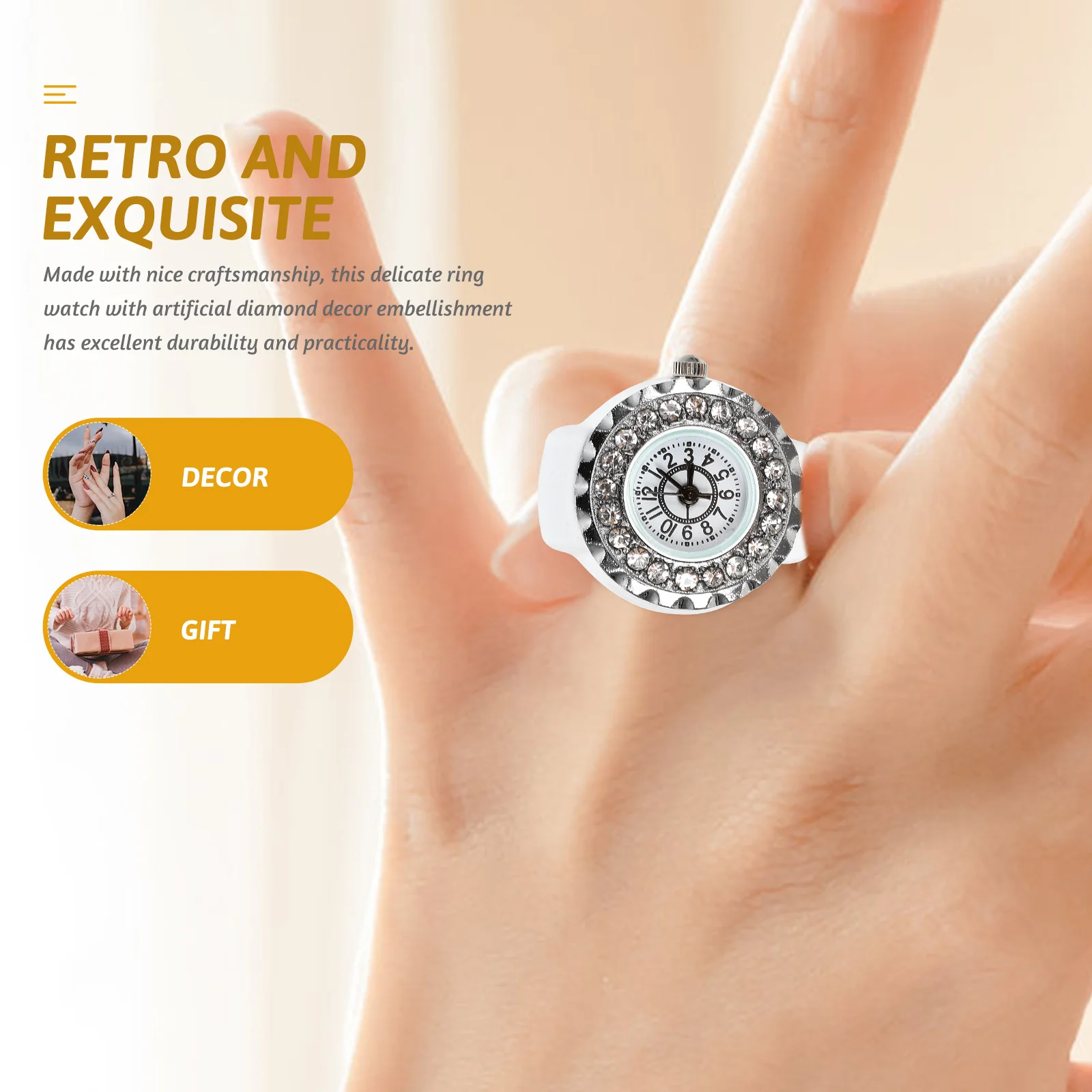 

Ladies Gifts Diamond Ring Watch Finger Watches and Rings Casual Decorative White Women Miss