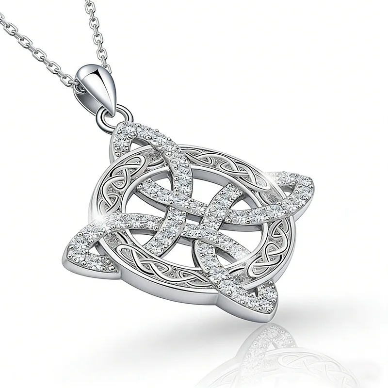 S925 Sterling Silver Zircon Witch Knot Pendant Necklace, Women's Luxury Jewelry, Elegant Accessory, Gift for Girlfriend