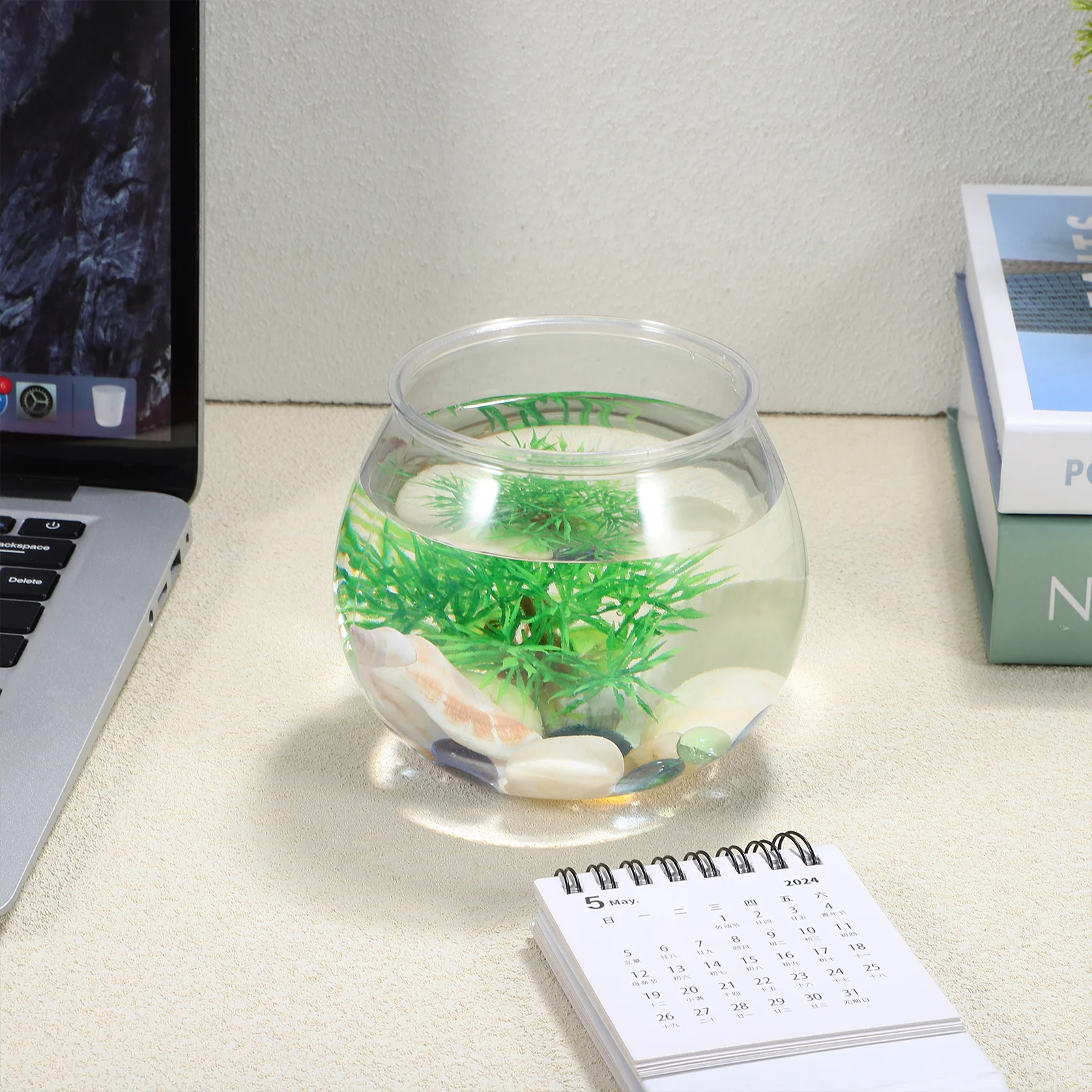 

2pcs Small Fish Tank Desktop Aquarium Round Plastic Vase Centerpiece Clear Keeper For Goldfish Hydroponic Planter Garden