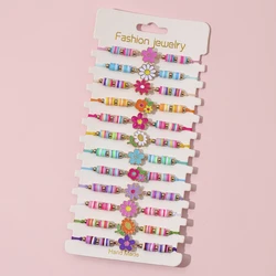 12Pcs/set Flower Fruit Charm Adjustable Handmade Rope Bracelets for Women Girls Birthday Party Jewelry Friendship Gift