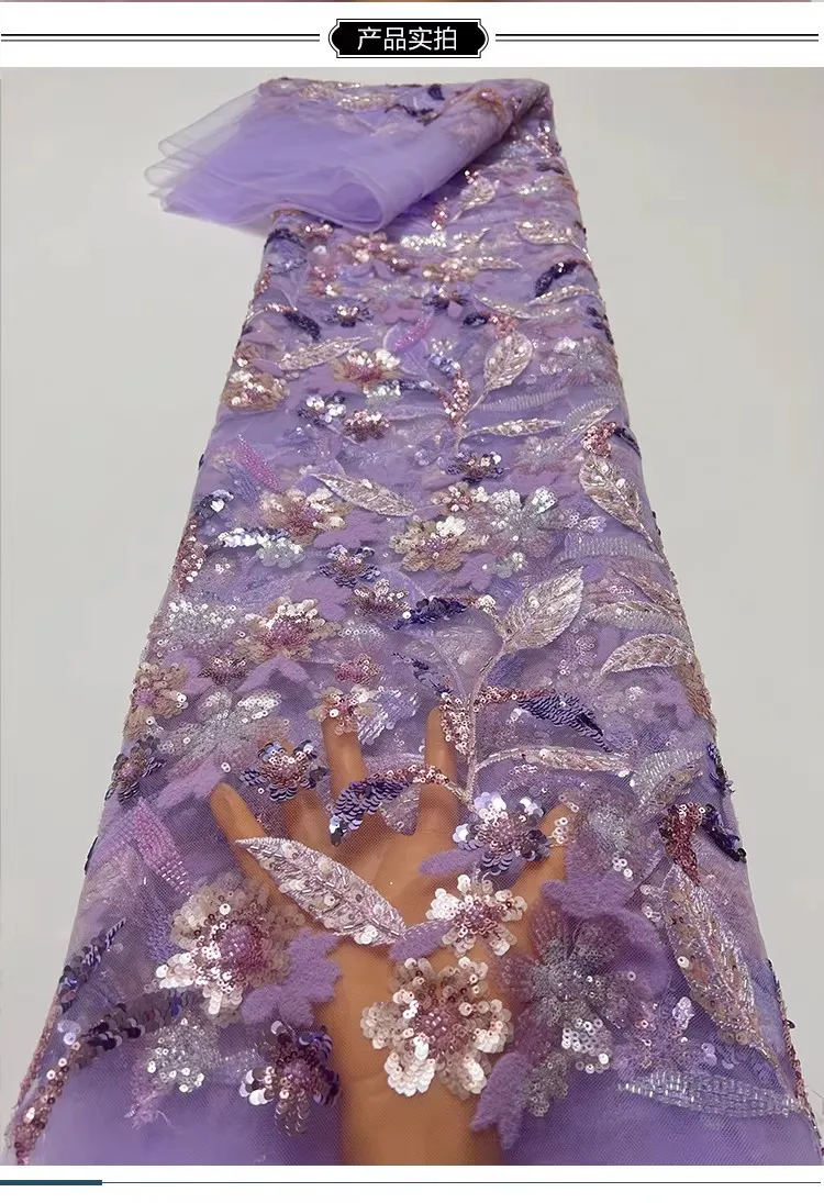 

1yard Exquisite Flowers and leaves sequin embroidery tela luxury Gauze Fabric DIY Wedding Dress Cheongsam fabrics for material