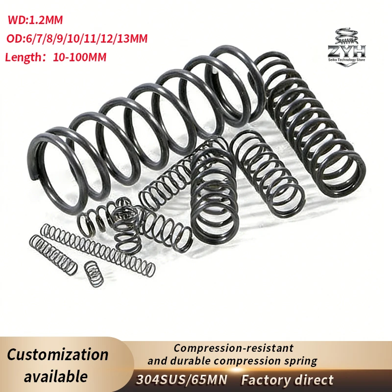 

10pcs 304SUS&65MN precision compression springs,WD 1.2mm,OD 6-13mm,Length 10-100mm,suitable for industrial and DIY small springs