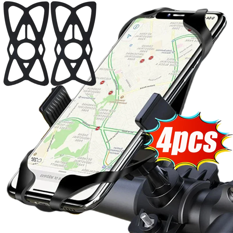 1-4Pcs Bike Motorcycle Phone Mount Tether X Web Grip Silicone Cell Phone Holder Band Universal Elastic Rubber Security Strap