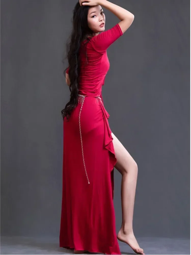 

Костюм женский для танца живота, Элегантный Восточный костюм с короткими рукавами для городских танцев, джаза, латинских выступлений, костюм на шнурке, арабский