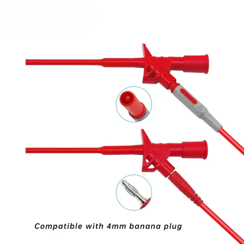 P5004 2pcs Quick Test Hook Clip 1000V High Voltage Flexible Professional Insulated Testing Probes with 4mm Socket