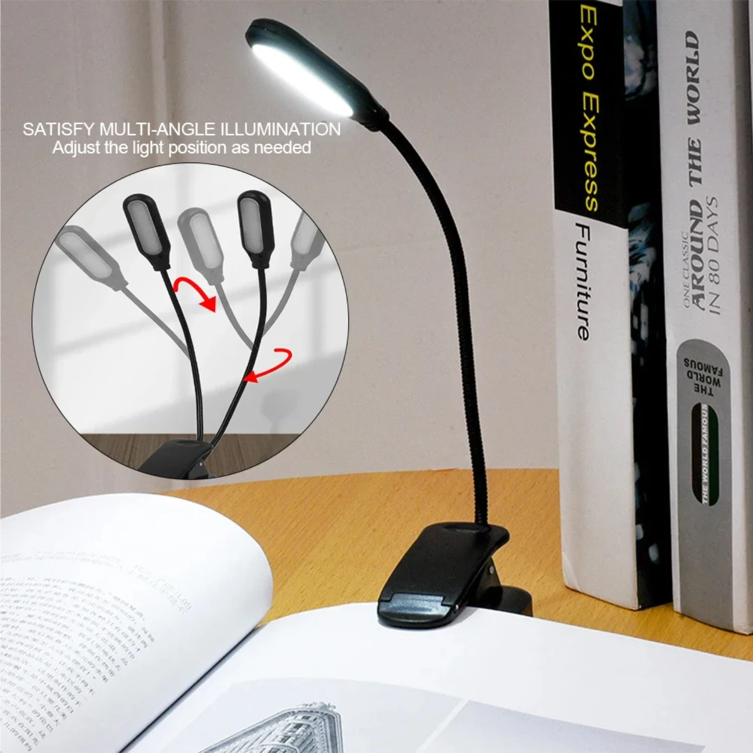 

Mini LED Book Night Light Table Lamp Eye Protection Adjustable Clip-On Desk Lamp Battery Powered Flexible Study Bedroom Reading