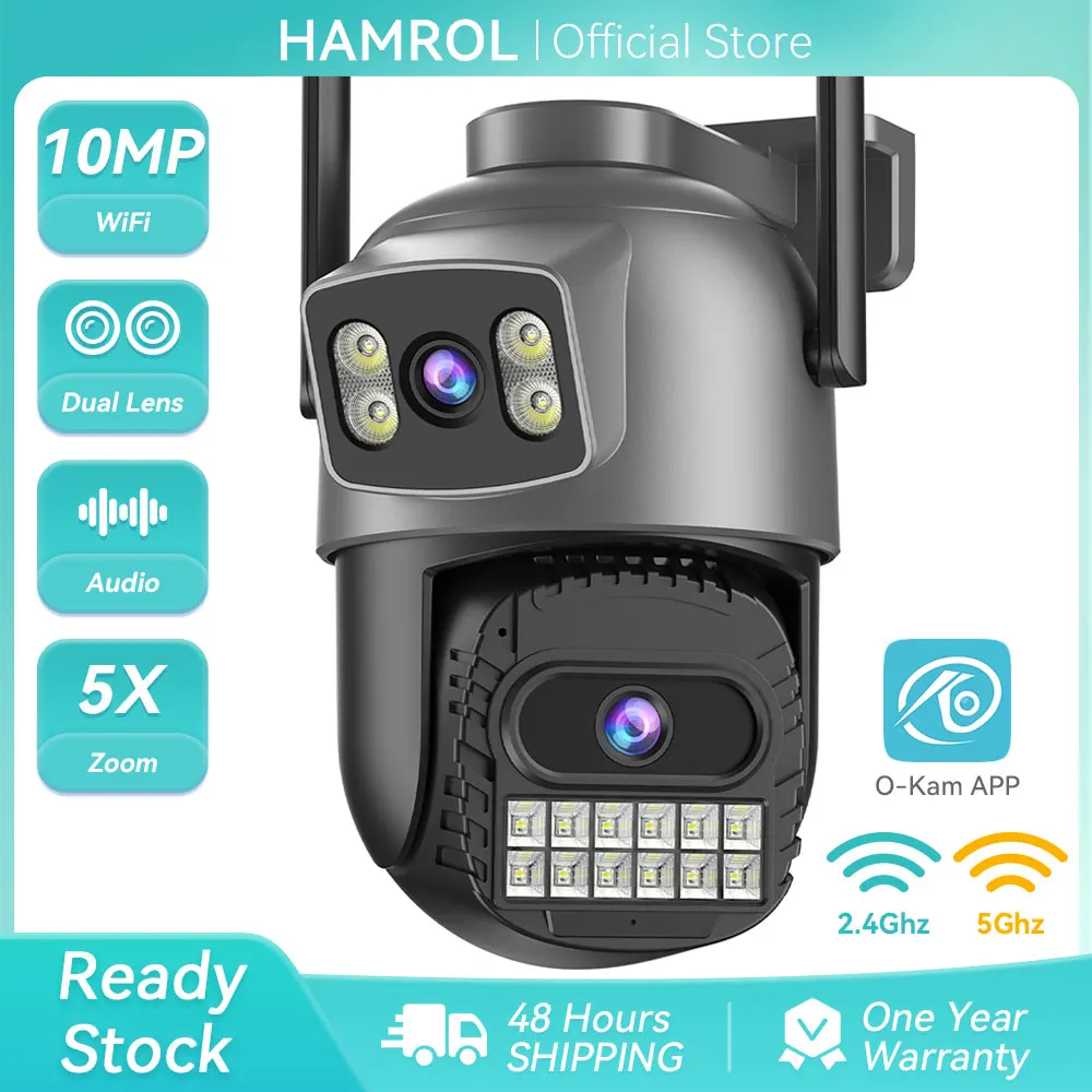 

10MP 5K PTZ WIFI Camera 5Ghz WIFI Dual Lens Dual Screens IP Camera AI Human Detection Smart Outdoor CCTV Surveillance