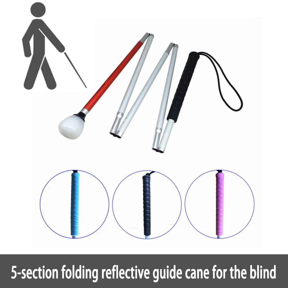 عصي مشي قابلة للطي من سبائك الألومنيوم ، عكازات عمياء ، 5 أقسام ، مناسبة للمكفوفين