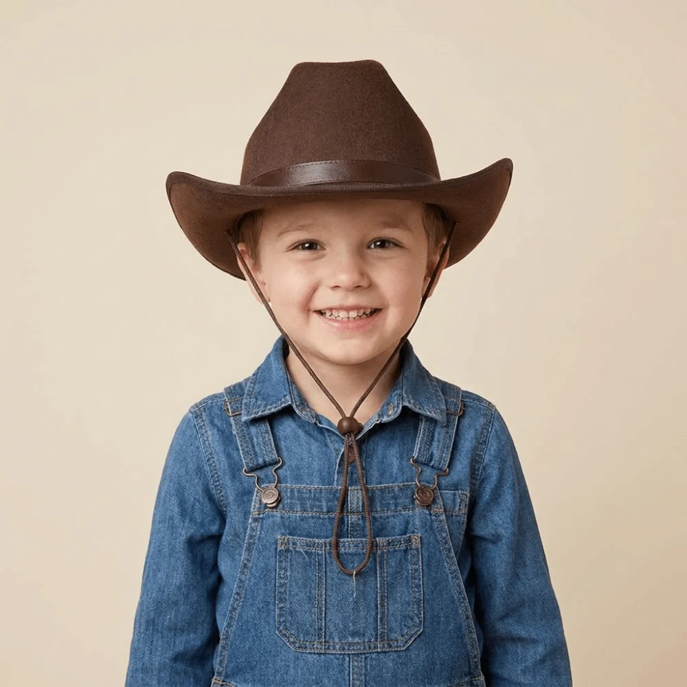 Solid Color Cowboy Hat Wide Brim Felt Western Cowboy Hat with Adjustable Chin Strap Ethnic Style Jazz Hat Stage Performance