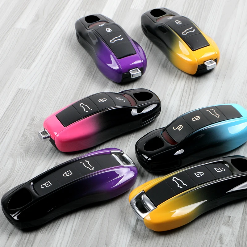 Gradient Color for Porsche Panamera Spyder Carrera Macan Boxster Cayman Cayenne 911 970 981 991 Key Case 3 4 Button Cover Fob