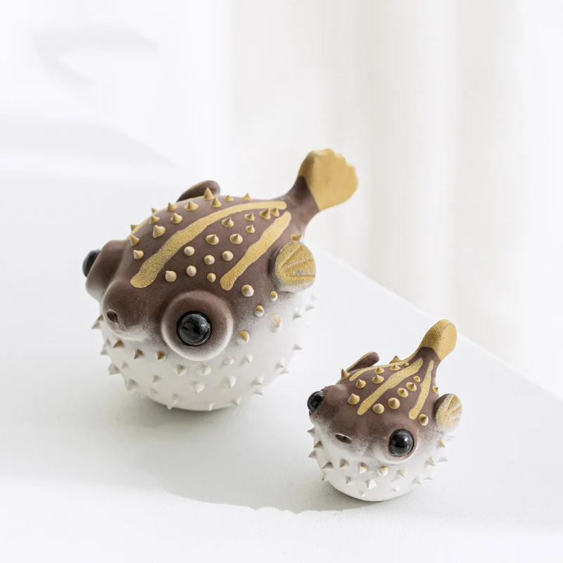 Tea Pet Puffer Fish Ornaments Creative Marine Goldfish Tea Favorite Ornaments Kung Fu Tea Set Table Decoration Home Tray