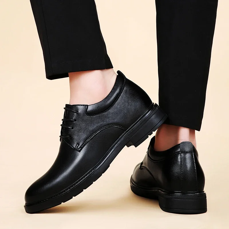 Office business formal shoes men\'s inner height increase 6/8cm shoes thick sole simple black men\'s genuine leather casual shoes