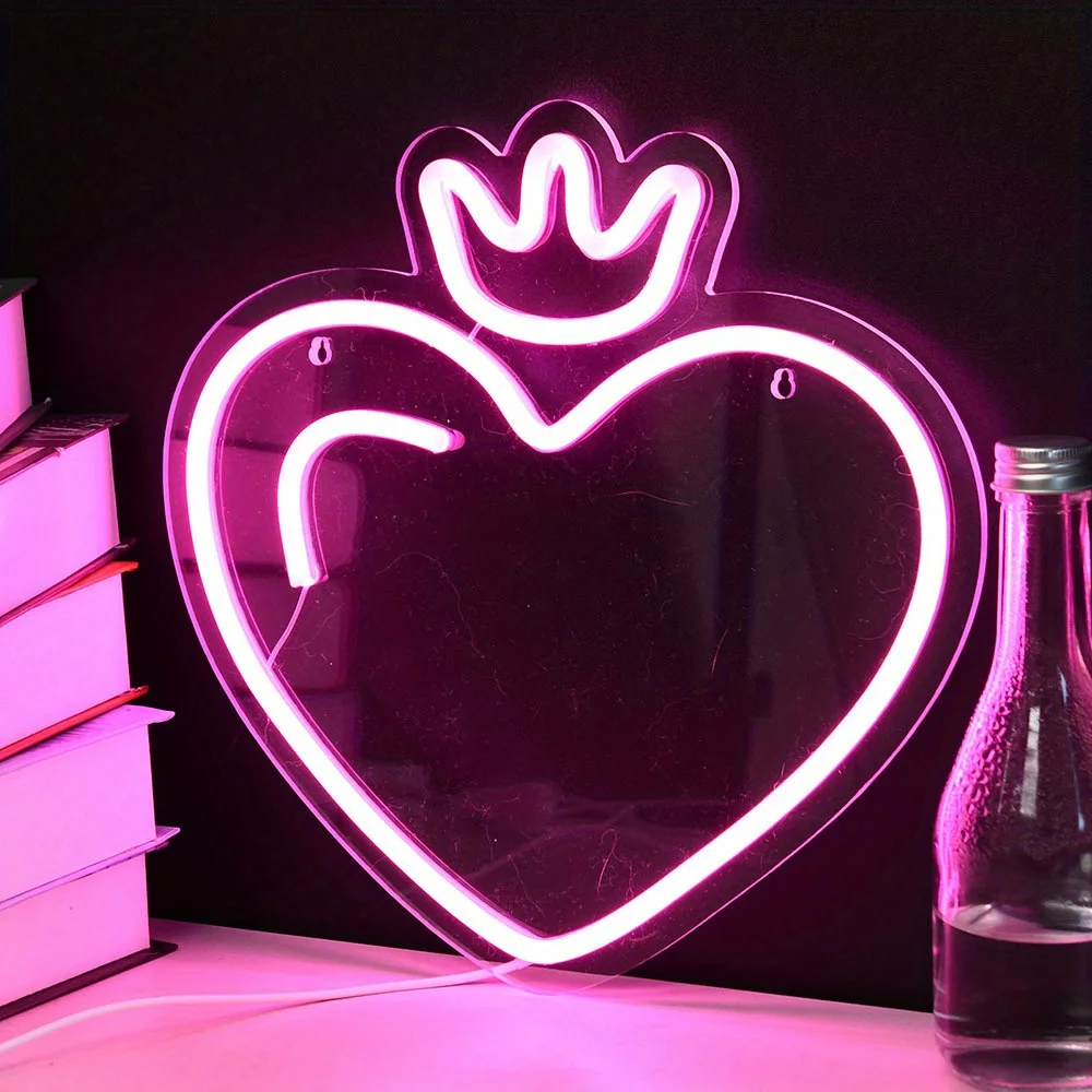 ハートクラウンネオンサインピンクハートledネオン壁飾りusb電源供給寝室リビングルーム装飾誕生日パーティー装飾