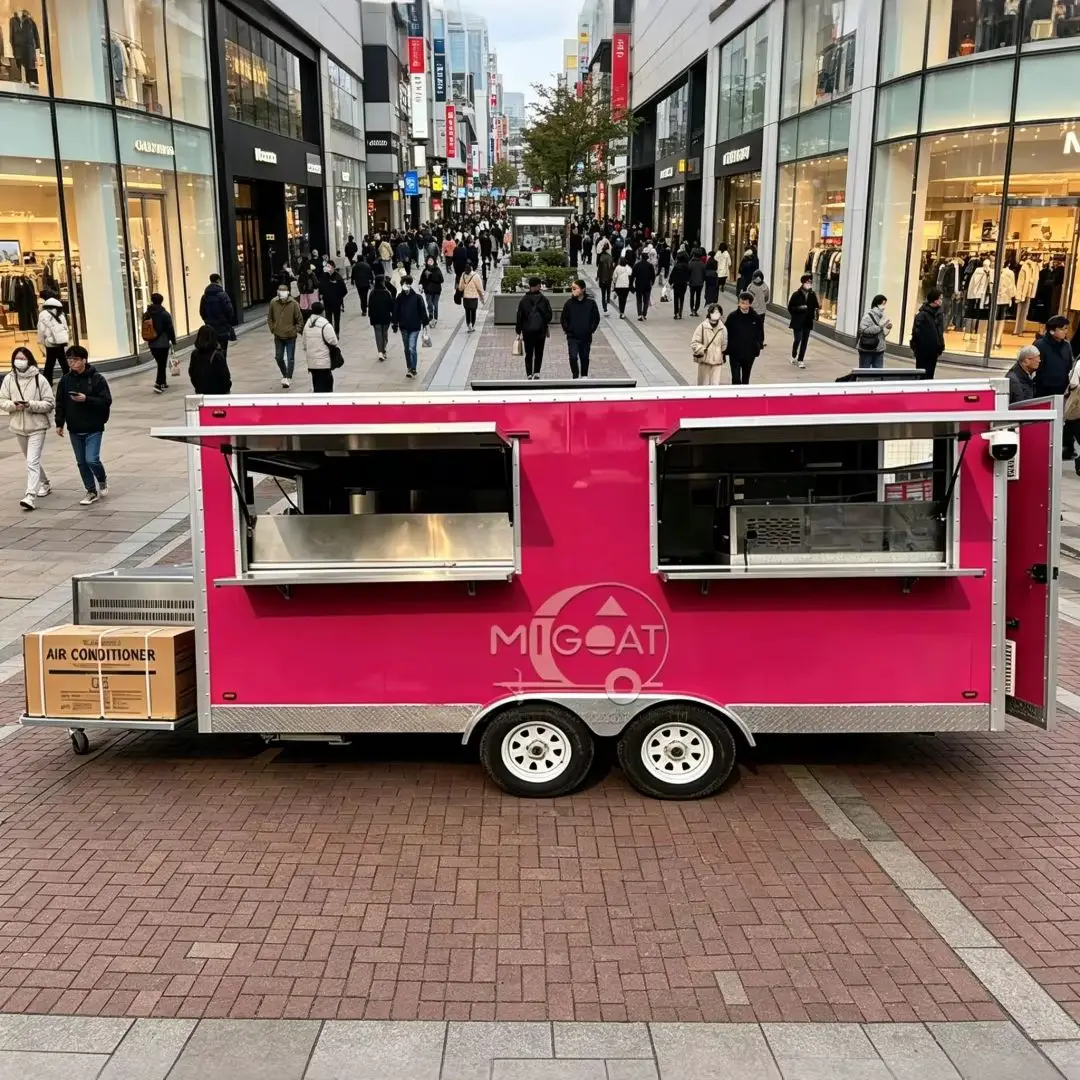 Bright Pink 2-Axle Mobile Food Trailer with Dual Service Windows Commercial Food Truck for Fast Food & Street Vending
