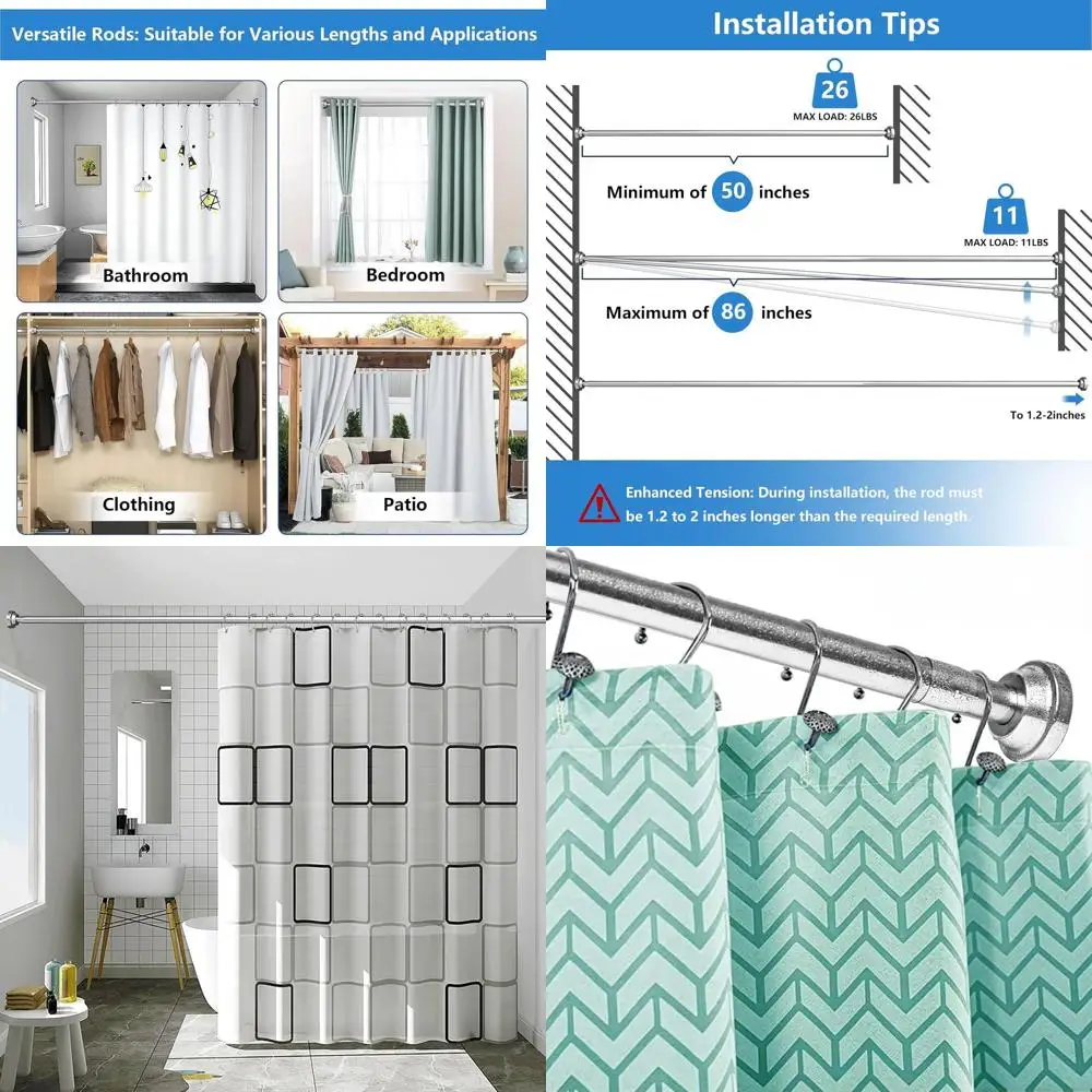 

Adjustable 1 Diameter Spring Tension Shower Curtain Rod, 304 Stainless Steel, 50-86, Rust-Resistant for Bathroom and Windows
