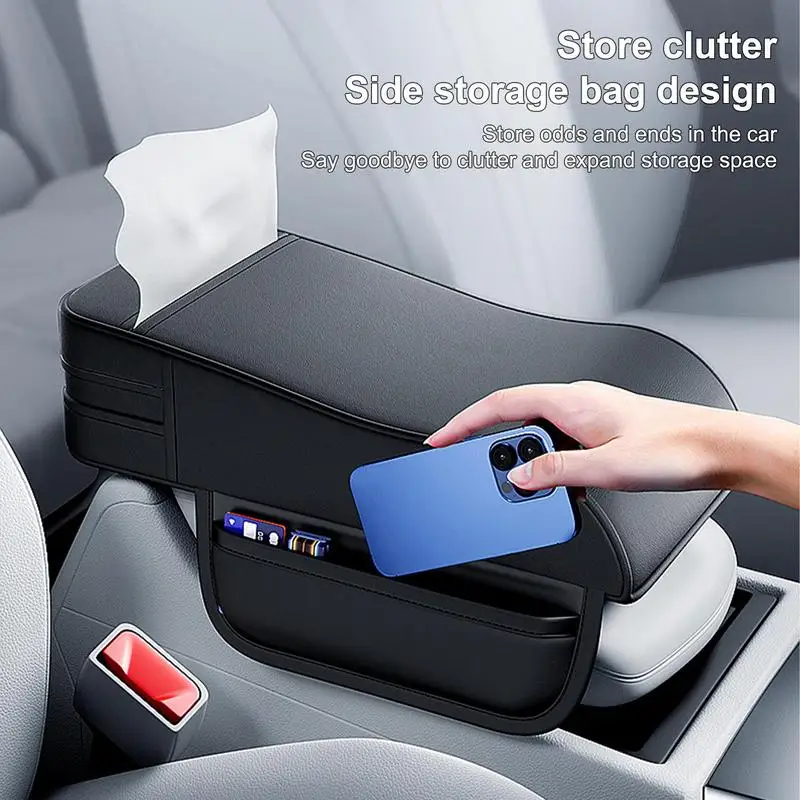 Car Armrest Box Height Pad With Side Pocket storage Tissue Box Memory Foam Auto Armrest Box Protection Cushion For Car Interior