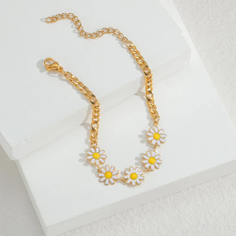 Trendy Fashion Daisy Bracelet Imitation Pearl Gold-Plated Beads For Women Baby Stainless Steel Handmade Bangle Jewelry Gifts